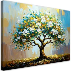 LEINWANDBILD Baum des Lebens grün und goldfarben 100x70cm