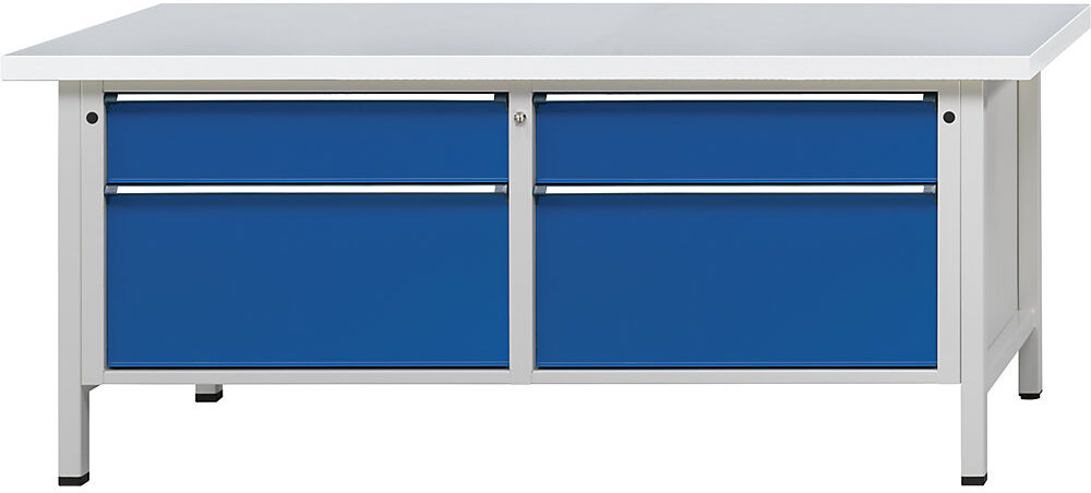 Werkbänke 2000 mm breit, Gestellbauweise, 4 Schubladen, Universalplatte, Höhe 840 mm ANKE
