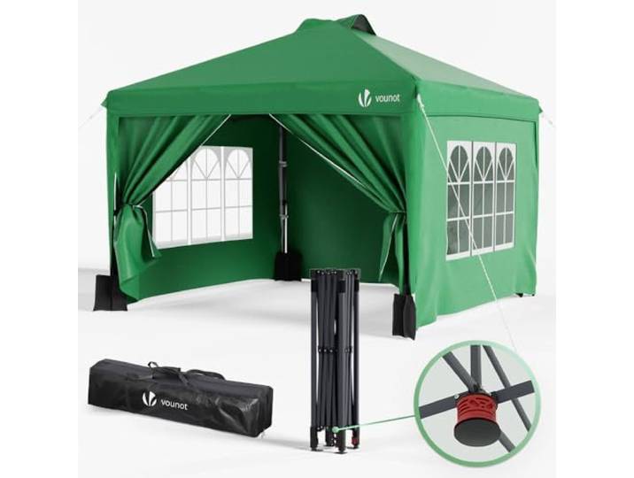 VOUNOT® Tonnelle de Jardin 3x3m Pop up Tente Pliable avec Parois Imperméable Anti UV Respirable Hauteur Réglable avec Sac de Transport Installation Facile Vert