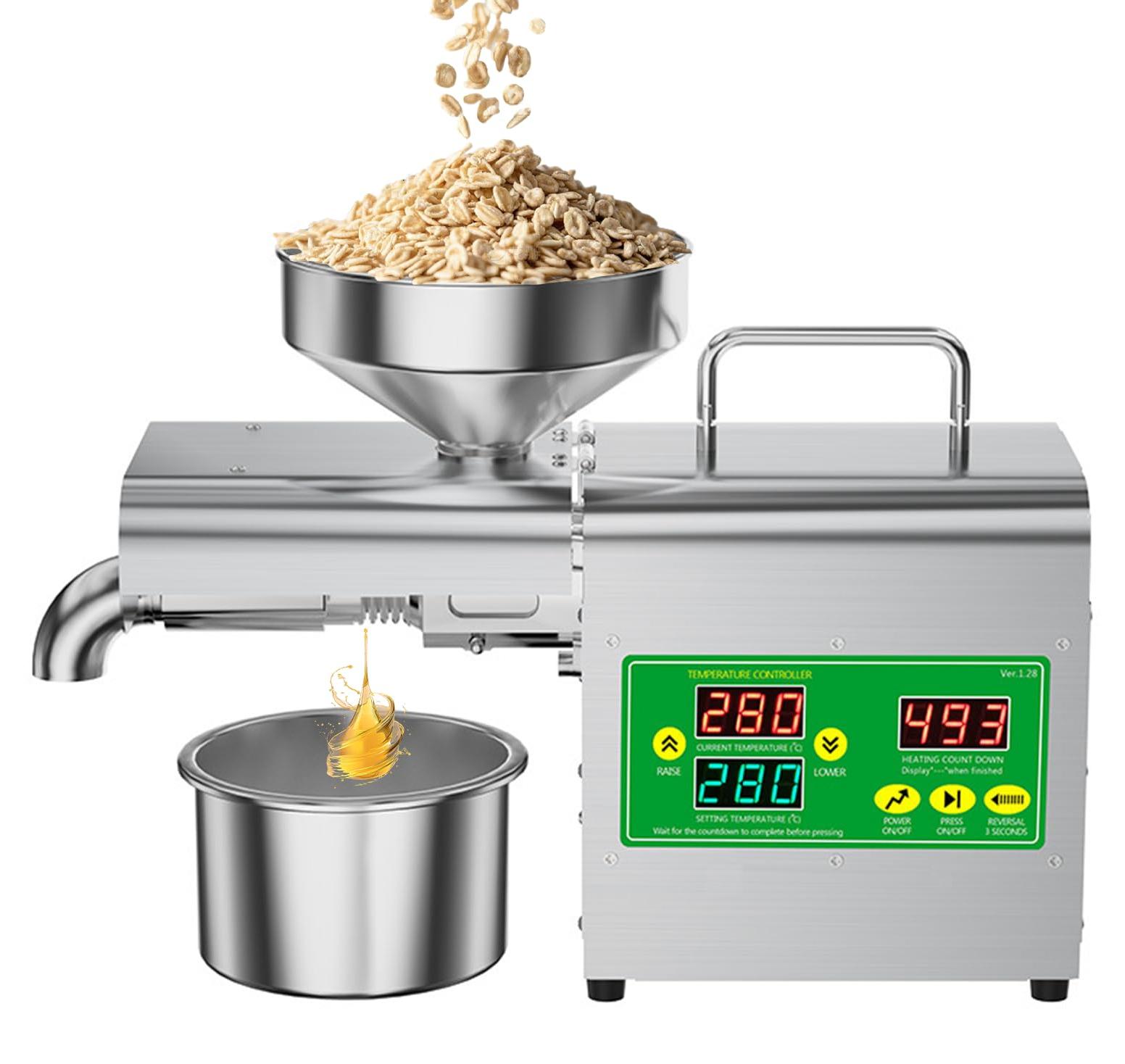 Ölpresse 1000 W, Kalt-/Warmpressen, Edelstahl, für 20+ Samen & Nüsse
