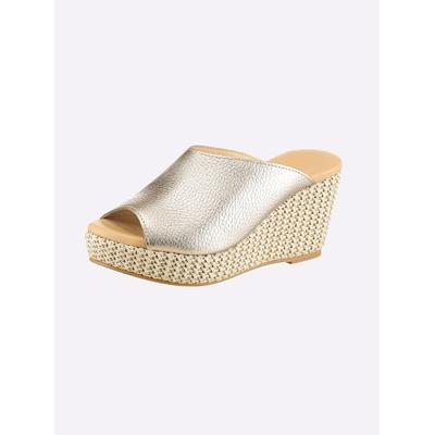 Pantolette HEINE, Damen, Gr. 35, Textil, silber (bronzefarben, beige), Leder, Rindsleder, Schuhe Pantolette