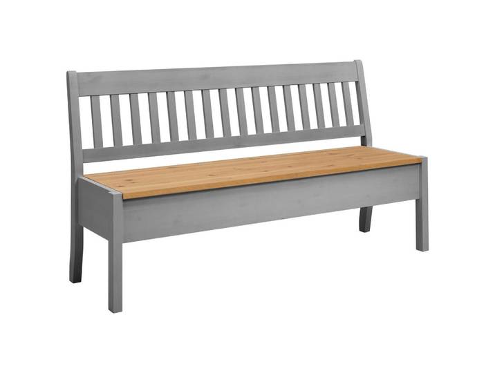 Boxxx Sitzbank, Grau, Laugenfarbig, Holz, Kiefer, massiv, 3-Sitzer, 169x93x58 cm, Typenauswahl, Truhe im Sitz, in verschiedenen Holz-Dekoren erhältlich, Holzmöbel, Sitzgelegenheiten Holz, Holzbänke
