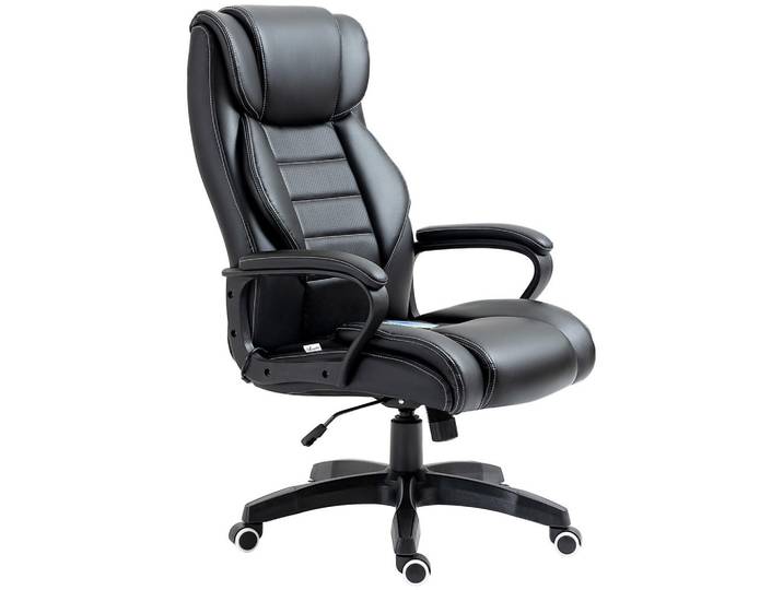 Vinsetto Relaxsessel mit Fußhocker, Massagesessel mit Liegefunktion Fernbedienung Grau, Schwarz, Leder, 64x120x74 cm, Büromöbel, Bürostühle, Drehstuhl