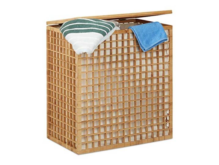 Relaxdays Panier à Linge Bambou Coffre à Linge 2 Compartiments Corbeille Sac Linge 96 litres HxlxP: 62x56x35 cm\, Nature