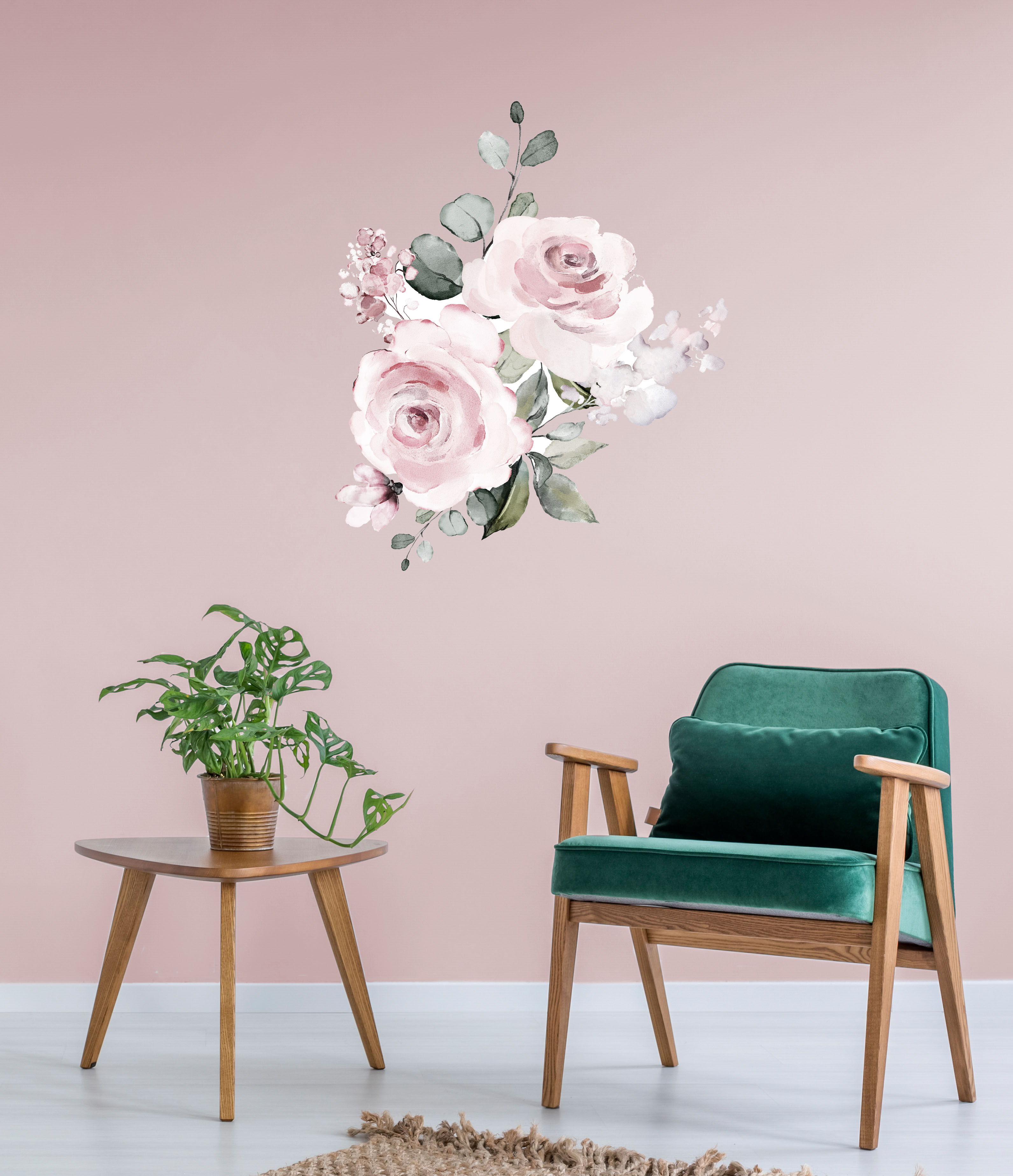 Wandtattoo QUEENCE "Charleen", rosa, B:70cm H:70cm, Folie, Wandtattoos, Wandtattoo, Rosen, selbstklebend, Wandsticker, Sticker, groß