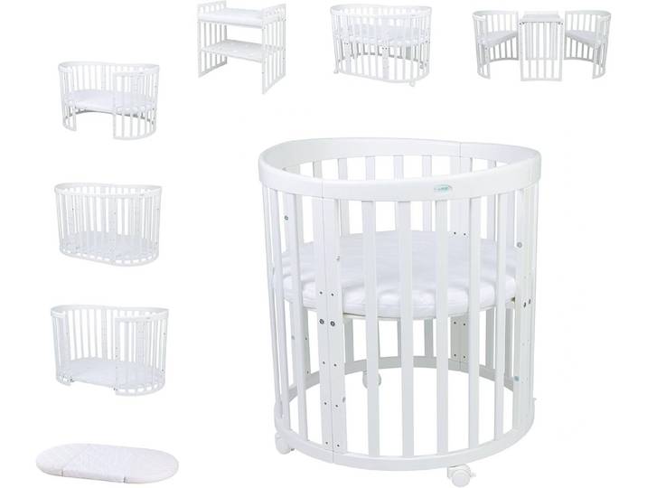 Waldin Babybett Mobiles Babybett OWAL aus Holz 7in1 mit Matratze, mitwachsend