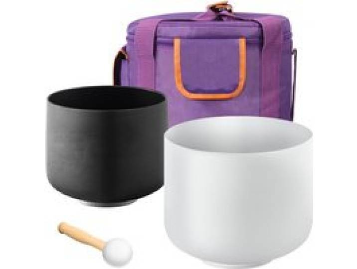 VEVOR 2 Stk. Kristallklangschalen, 203 & 254mm große A- & F-Ton-Klangschalen, mattierte Quarz-Klangschale mit Tragetasche, 1 Gummihammer und 2 O-Ringen, ideal für Meditation, Yoga, Klangheilung