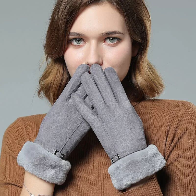 INF Damen Wildlederhandschuhe Touchscreen Winter Wärme Grau