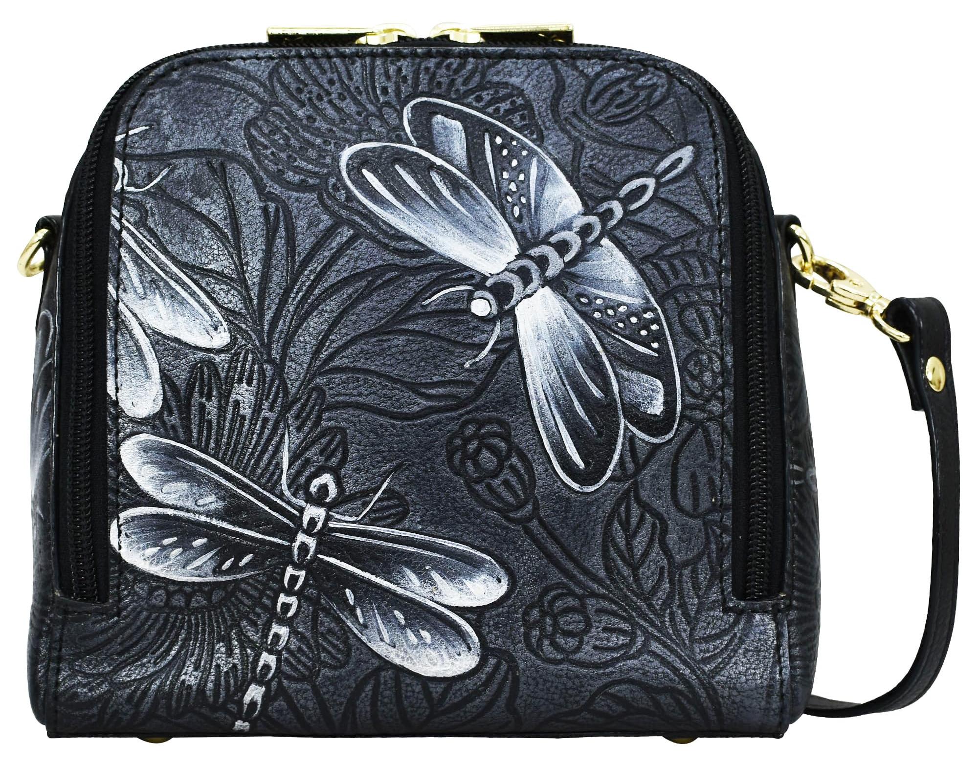 Anuschka Damen Leder-Crossbody-Bag - Handbemalte Umhängetasche aus echtem Leder