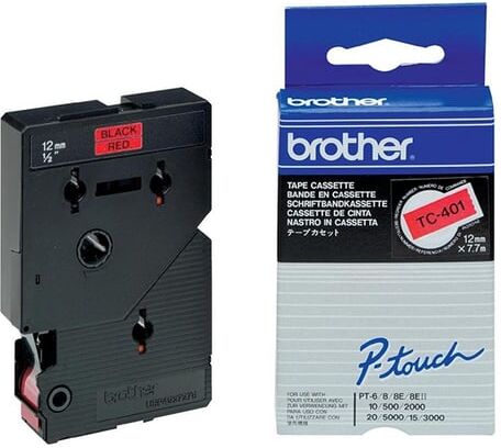 Brother TC-401 fita preto sobre vermelho 12 mm