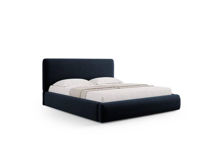 Cosmopolitan Design Bett mit Bettkasten und Kopfteil Colonel aus Samt dunkelblau 140x200cm, Dunkelblau, 140x200 cm, Schlafzimmer, Betten, Polsterbetten