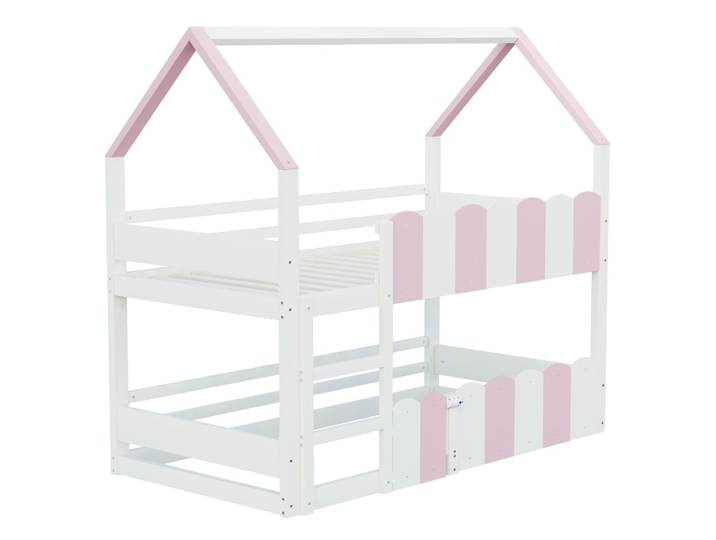 Lit superposé enfant rose et blanc 90 x 200 cm
