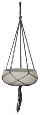 Last Chance Small Hanging Pot With Netting, Cement Grey