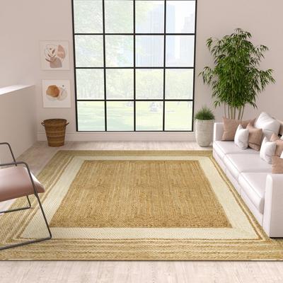 Maxax Jute Hand Braided Zigzag Stitch Natural Fibers Farmhouse Style Area Rug