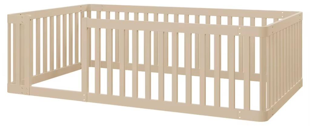Kinderbett - Bettgestell aus Kiefernholz - 90 x 200 cm - Mit Rausfallschutz - Einfache Montage - Stabile Konstruktion - Cremefarben