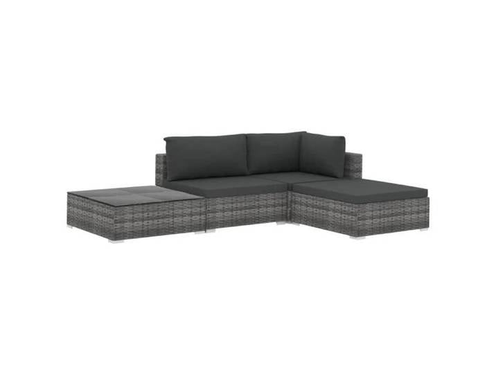 Promotion Févr Mobilier pour jardin - Salon bas de jardin 4 pcs - Adulte/enfant Terrasse Bistrot - avec coussins résine tressée gri