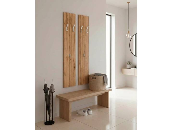 Garderobenpaneel BORCHARDT MÖBEL Vaasa, platzsparende Wandgarderobe mit 6 Kleiderhaken , braun (eichefarben wotan), B:24cm H:140cm T:8cm, Holzwerkstoff, Garderobenpaneele, Garderobenpaneel, 2 Stück
