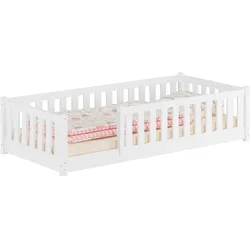 Erst-Holz Flachbett, Holzbett mit Rundumschutzgitter 90x200 Kiefer waschweiß lackiert V-60.77W-09 ohne Zubehör