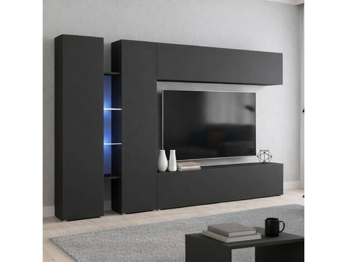 Dmora - Ausgestattete Wand Costanzo, 4-türiges TV-Ständer-Wohnzimmerset, Mehrzweck-Wohnzimmermöbel, 100% Made in Italy, 280 x 30 x 180 cm, Anthrazit,