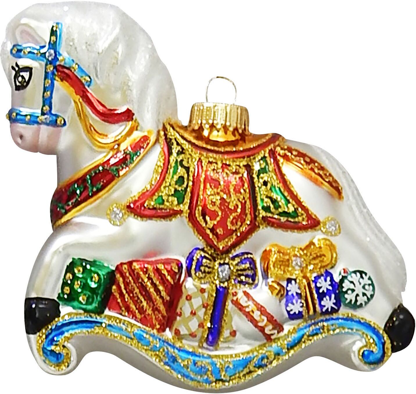 Christbaumschmuck KREBS GLAS LAUSCHA "CBK80716, Weihnachtsdeko, Christbaumschmuck", bunt, Glas, Weihnachtsbaumschmuck, Christbaumschmuck, Schaukelpferd mit Geschenken bunt Einheitsgröße