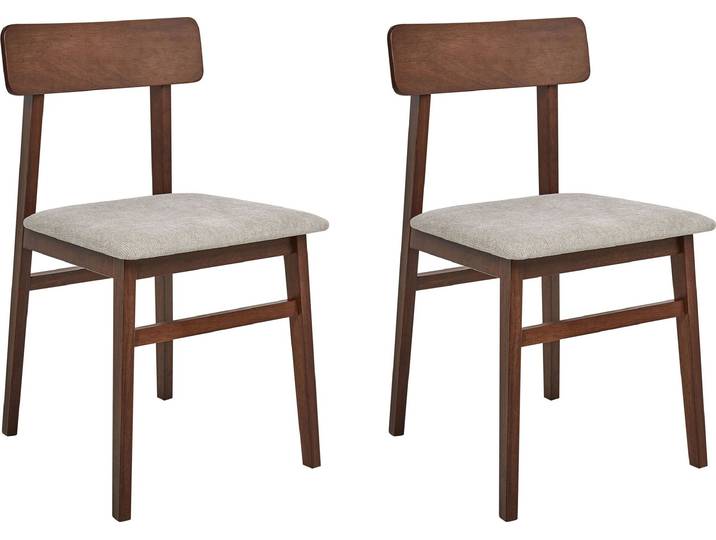 BELIANI Esszimmerstühle 2er-Set Schwarzes Gestell aus Gummibaumholz Beiger Sitz Polyestergewebe Armloses Retro-Design