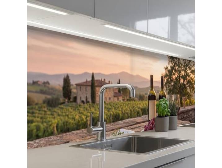 KitchenYeah© Küchenrückwand Selbstklebende Kitchen Wall Protector Küchen 60x250 cm - Rückenwand Küchenfronten Küchenrückwände Küche Wand Wein - Gläser - Trauben - Weinberg