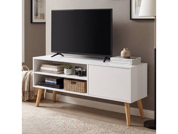 Meuble TV - Meuble Hi-Fi pour téléviseurs jusqu'à 55 pouces 120 cm de large Centre de divertissement blanc