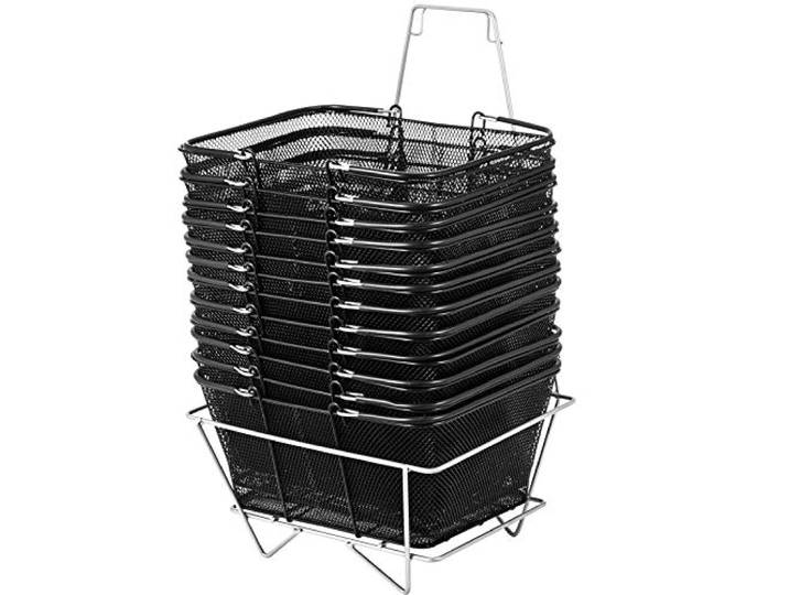 VEVOR Boodschappenmand Zwart Met Handvatten 12 Stuks 22L Metalen Boodschappenmand Draagbare Winkelmand van Draad Voor Supermarkt, Detailhandel