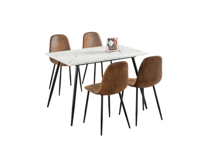 Ensemble table blanche effet marbre et 4 chaises scandinaves