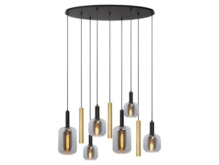 JOANET Suspension Ovale - 9 flammes - noir or laiton - intensité lumineuse variable