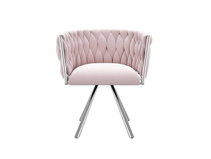 VLIVRA Fauteuil pivotant - avec rotation 360° et dossier ergonomique - pour coiffeuse ou chambre - en velours - rose