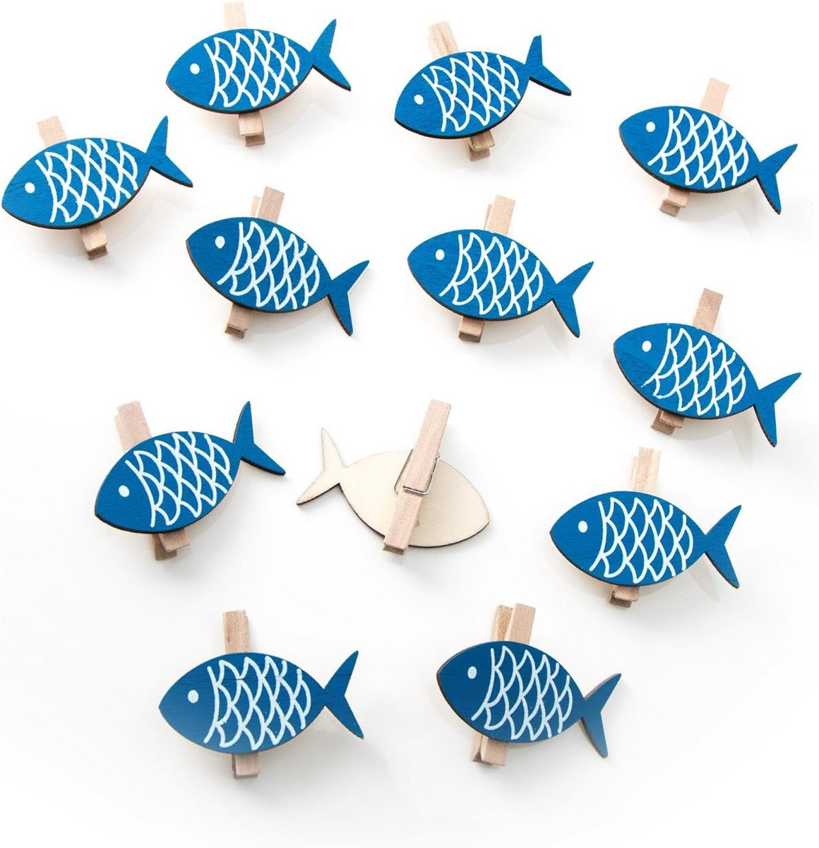 12 Houten Vis Klemmetjes - Maritieme Decoratie voor Tafel en Feestjes