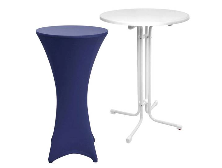 STEHTISCH Sylt Ø 80cm Weiß mit Stella Stehtischhusse Ø 80cm Blau