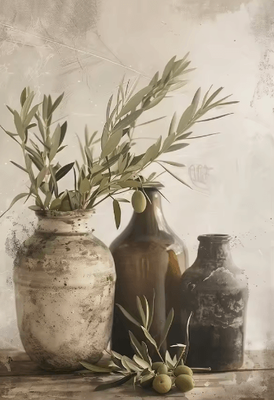 Inspire Picks Retro Olive Tree & Lemon Canvas Wall Art Elegant Mediterranean Botanical Decor 14 50x80cm