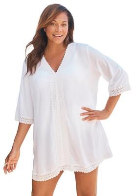 Plus Size Women's Crochet Dress Cover-Up by Woman Within in White (Size 30/32)