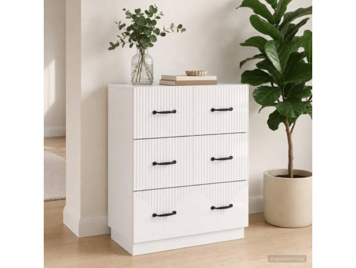 KGHFDVB Schubladenschrank Hochglanz Weiß 66 x 34,5 x 87 cm Verstellbare Regale, abschließbare Türen, Holzwerkstoff, für Wohnzimmer, Schlafzimmer, Büro
