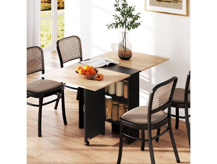 HOMCOM Table Pliante Cuisine Roulettes Chêne Noir