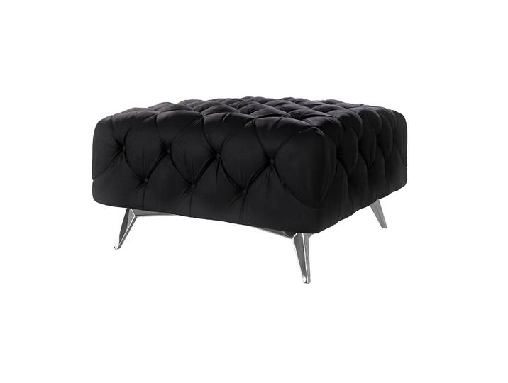 S-Style Möbel Paul - Chesterfield Polsterhocker mit Silber Metall Füßen - Schwarz