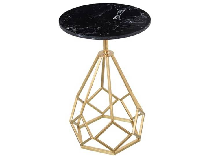 DRW Runder Beistelltisch aus Marmor und Metall in Schwarz und Gold, 38 x 59 cm