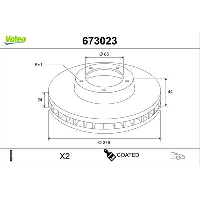 VALEO Bremsscheibe 673023 Vorderachse belüftet 276mm 24mm für VW