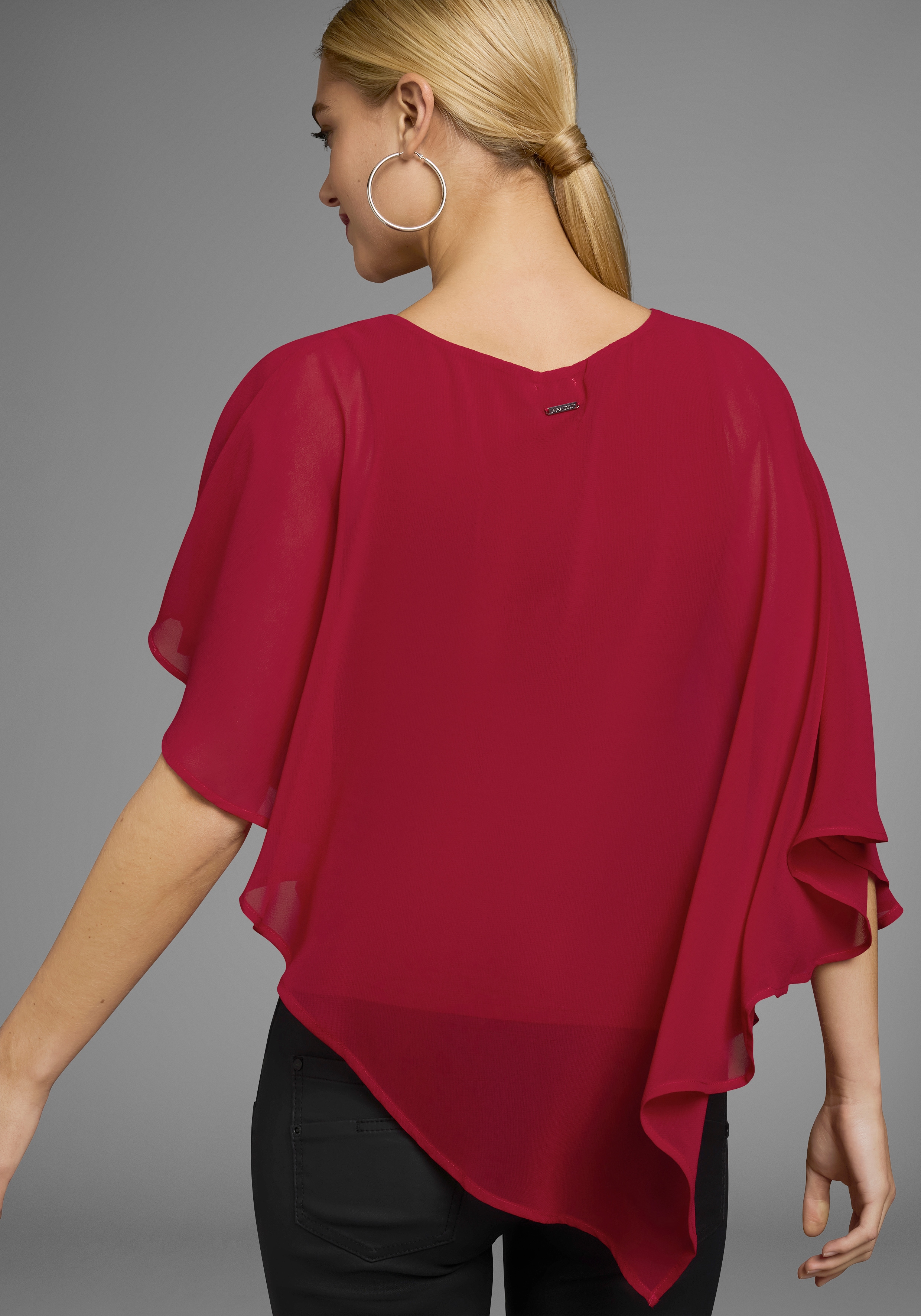 Chiffonbluse LAURA SCOTT, Damen, Gr. 40, rot (dunkelrot eco), Web, Obermaterial: 100% Polyester. Top: 95% Viskose, 5% Elasthan, unifarben, bequem hüftlang, Rundhals, Blusen Chiffonbluse, für festliche Anlässe dunkelrot eco 40