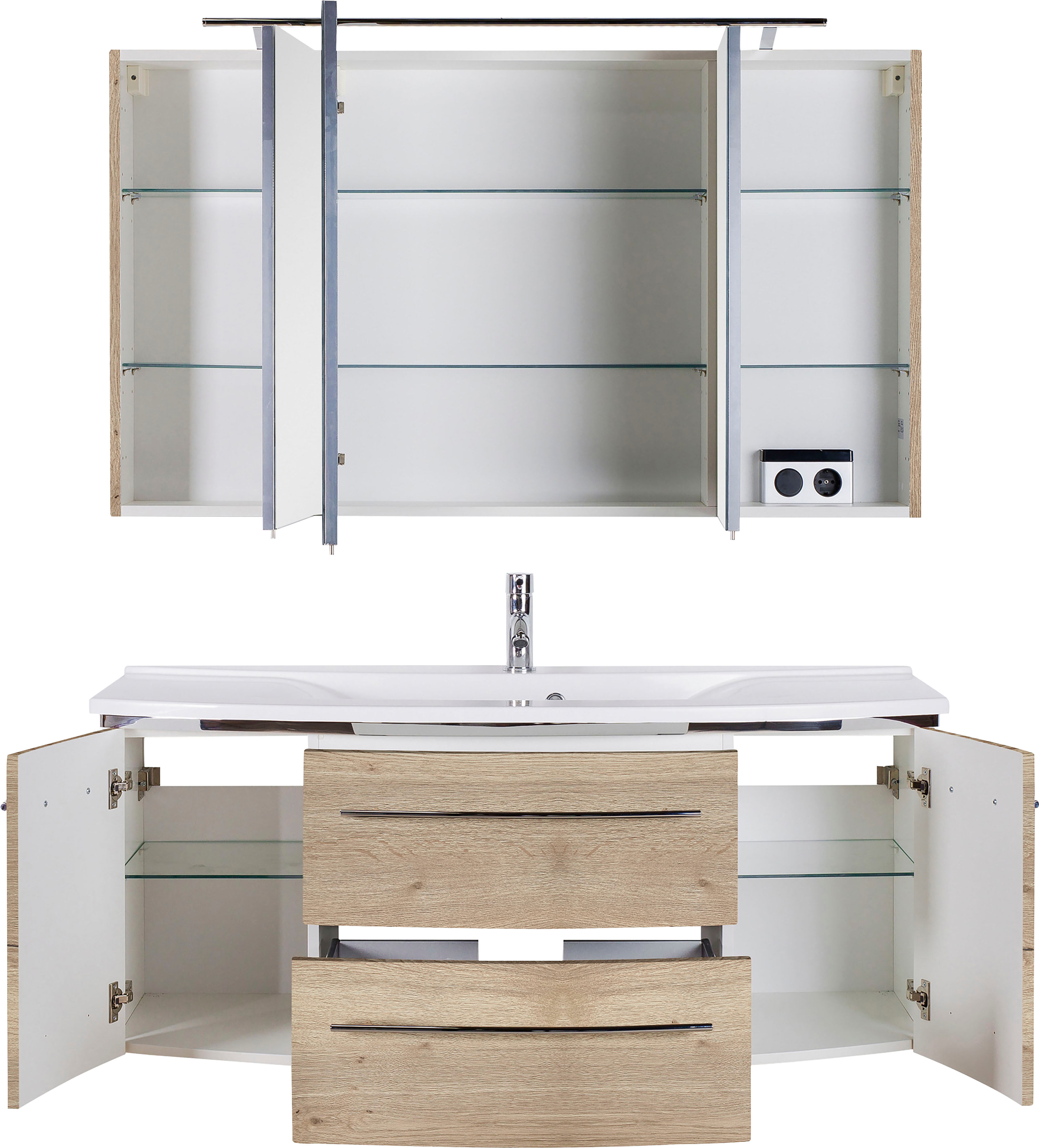 Badmöbel-Set SAPHIR "3040", braun (eiche struktur, eiche struktur), B:120cm, Kastenmöbel-Sets, Badmöbel-Set, Breite 120 cm eiche struktur, eiche struktur B/H/T: 120cmcm