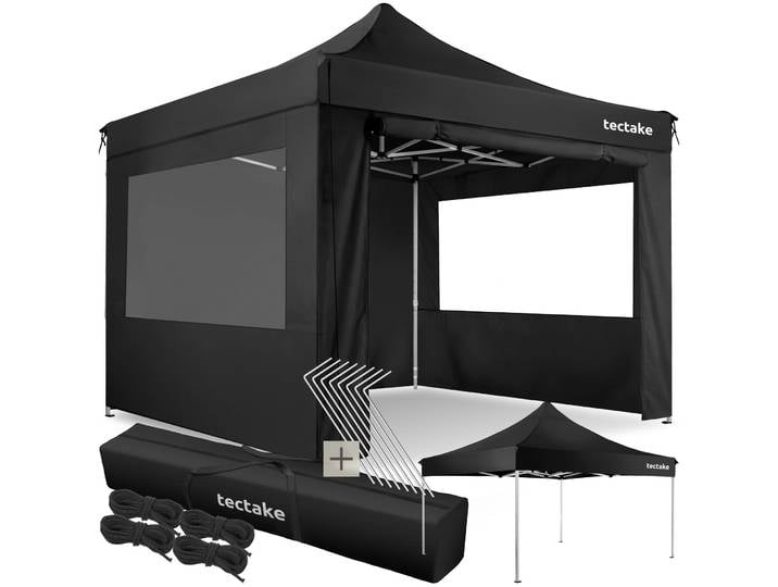 Aluminium Faltbarer Garten Pavillon 3x3m mit 4 Seitenteilen - schwarz