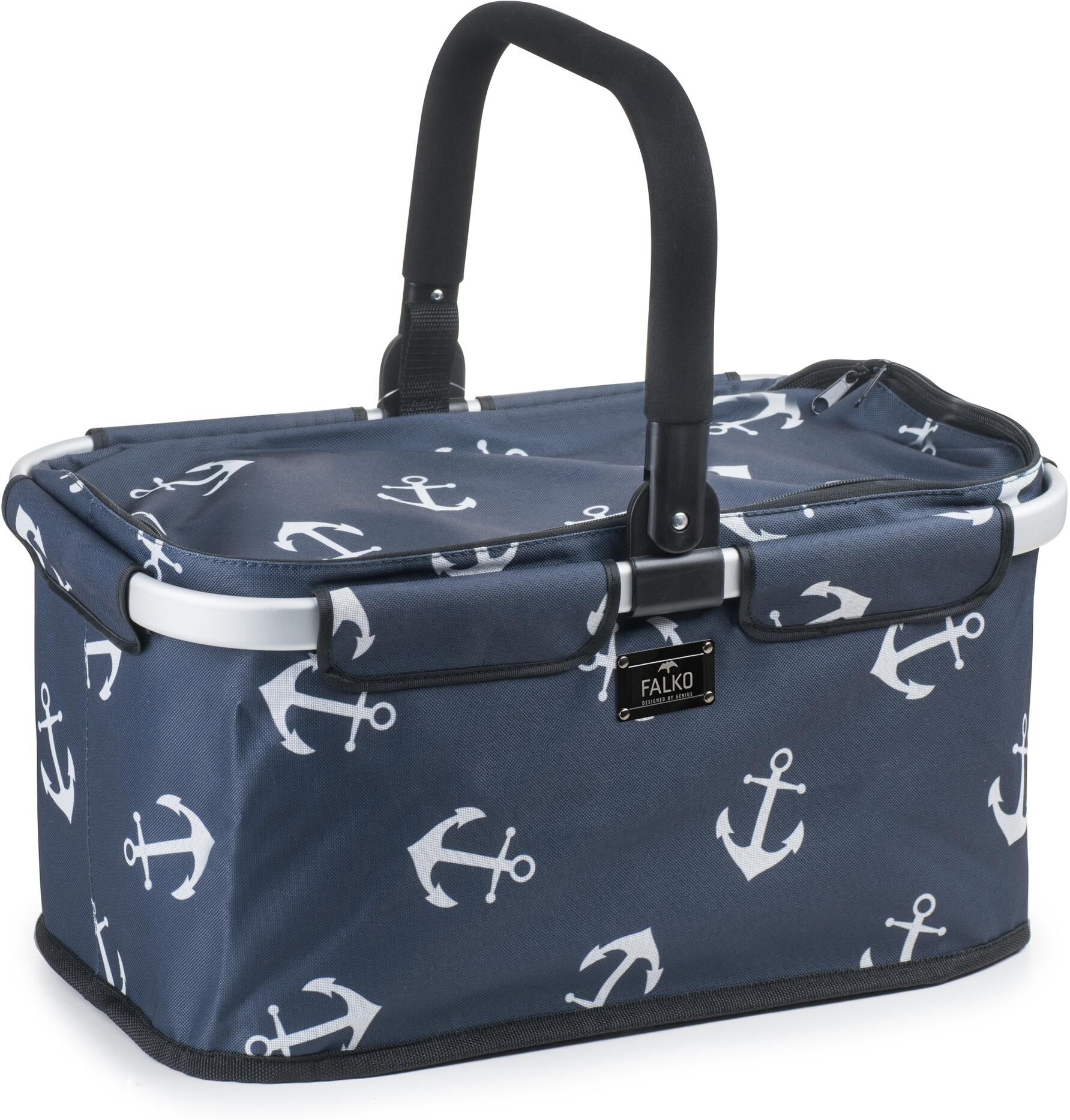 Einkaufskorb GENIUS "Falko blau mit Ankern", Damen, blau, Aluminium, Polyester, Einkaufskörbe Einkaufskorb blau Einheitsgröße
