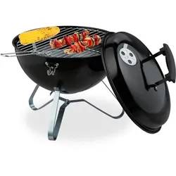Relaxdays Tragbarer Kugelgrill Ø 37 cm Schwarz,Silber