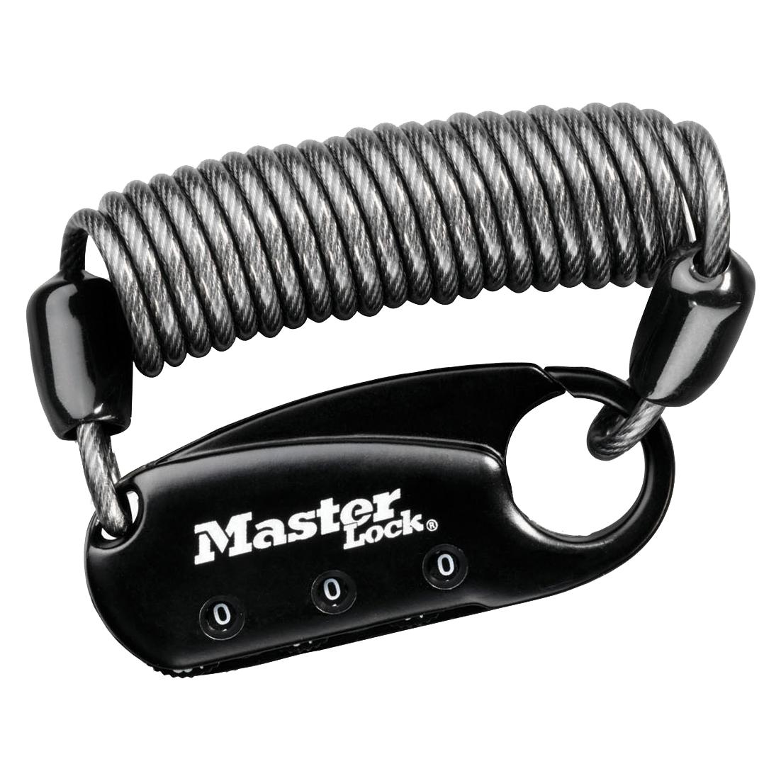 Master Lock Karabiner-Spiralschloss Schwarz 3 Ziffern 90cm Kabel (171766)