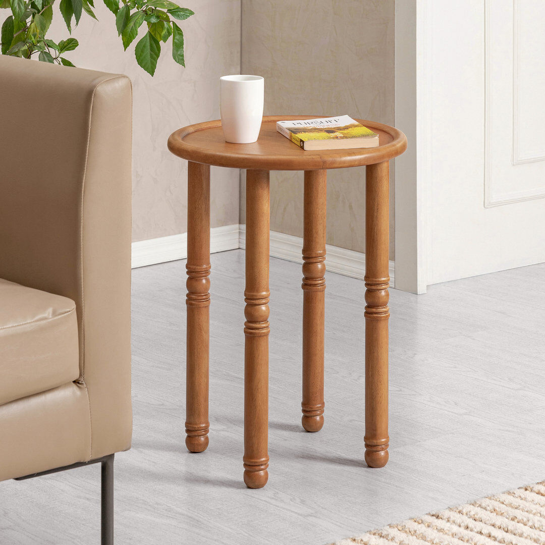Marlow Home Co. Pierre Solid Wood Round Tray Top End Table Mid Tone Honey 56cm H X 40.75cm W X 40.75cm D