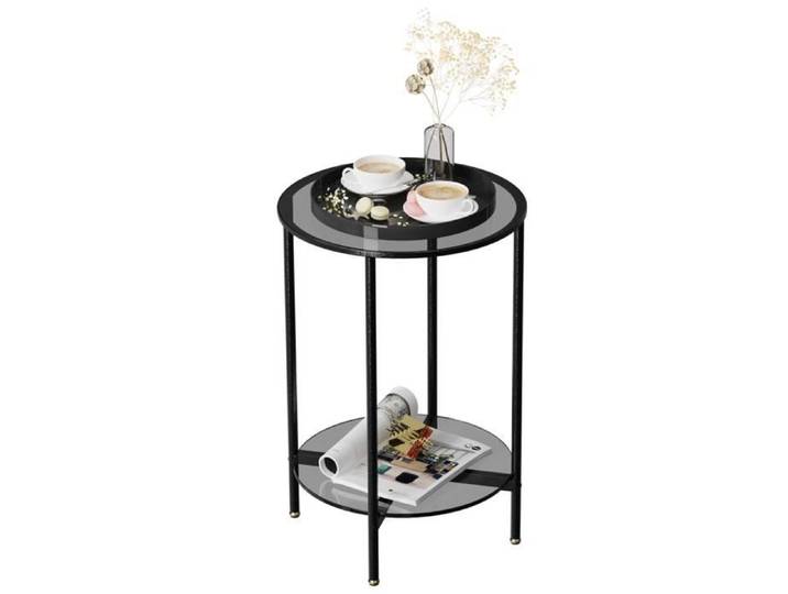 Table Basse - UNHO - Ronde - Verre Trempé - Cadre en Métal - 40x57 5cm