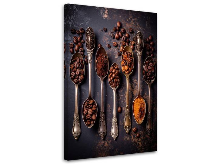 Feeby Leinwandbild Kaffee und silberne Löffel 60x90cm, Braun, Essen/Getränk, Rechteckig, 60x90 cm, Bilder & Rahmen, Bilder, Leinwandbilder
