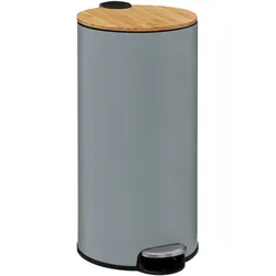 FIVE – Tret-Mülleimer aus Metall und Bambus, moderne graue Farbe, 30 l